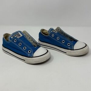 Converse Chuck‎ Taylor All Star Low Top Kids Size 8 Blue Canvas Shoe No Laces